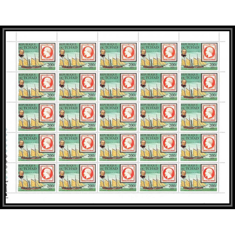 310 Tchad yvert ** MNH N°226 sir rowland hill bateau (bateaux ship ships) feuilles sheets cote 58 euros france 18