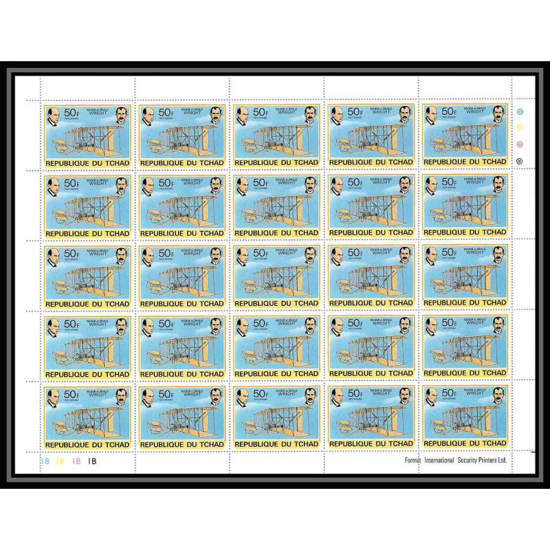 316 Tchad yvert ** MNH N°218 avion (plane planes avions) wilbur et orville wright feuilles sheets