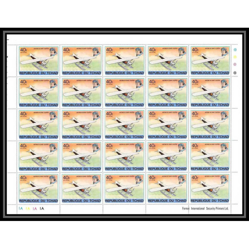 317 Tchad yvert ** MNH N°217 avion (plane planes avions) saint exupery feuilles sheets