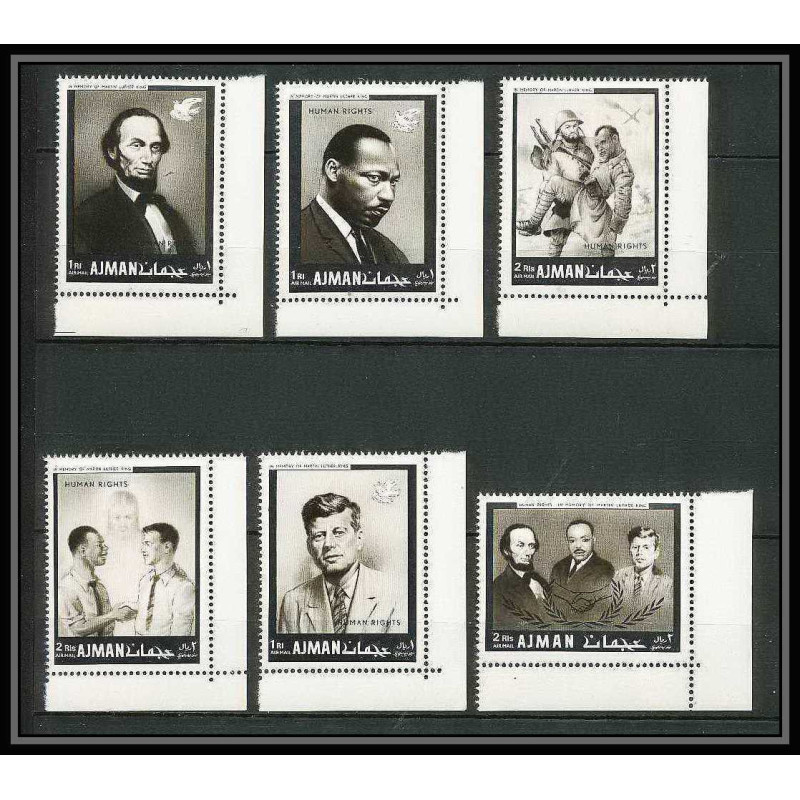 333b - Ajman MNH ** Mi N°289/294 A Year of human righrs Kennedy martin luther king Abraham Lincoln coin de feuille