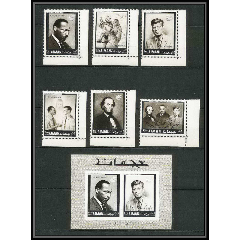 333c Ajman MNH ** Mi N°289/294 + Bloc 44 A Year of human righrs Kennedy martin luther king Abraham Lincoln 