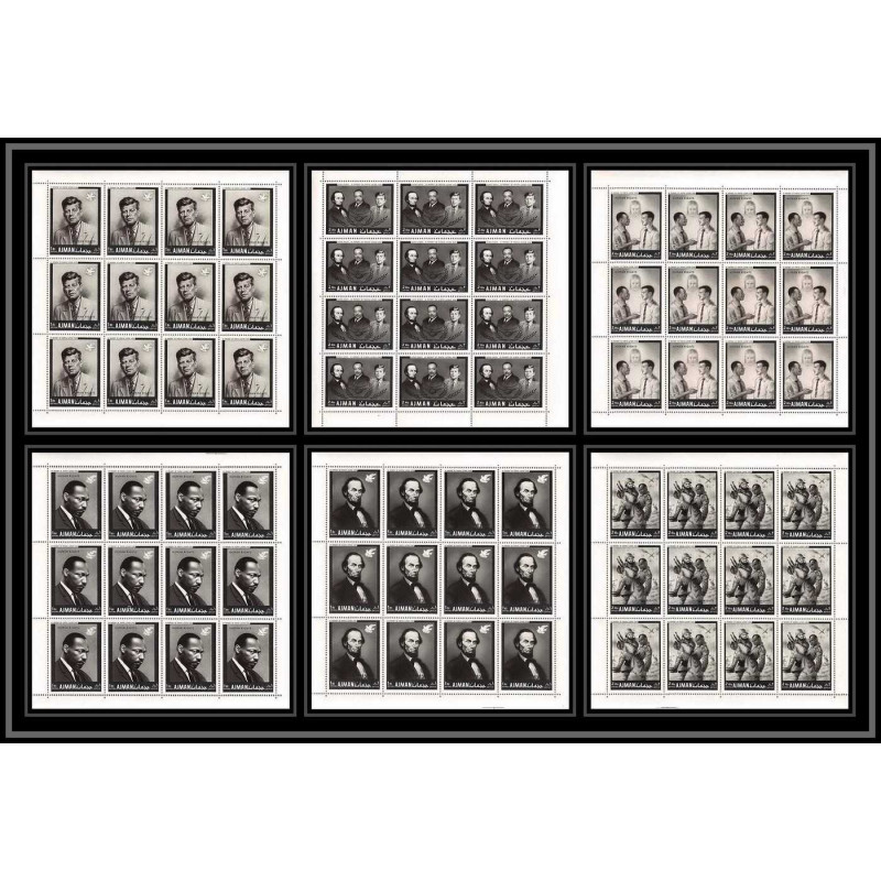 333d - Ajman MNH ** Mi N°289/294 A Year of human righrs Kennedy martin luther king Abraham Lincoln feuilles sheets