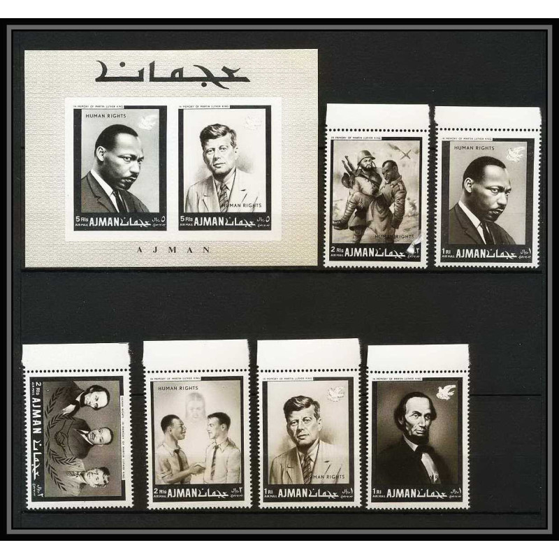 333l Ajman MNH ** Mi N°289/294 + Bloc 44 A Year of human righrs Kennedy martin luther king Abraham Lincoln 