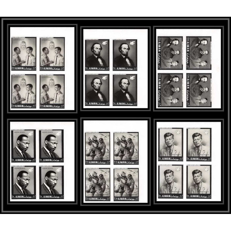 334a - Ajman MNH ** Mi N°289/294 B Year of human righrs Kennedy bloc 4 luther king Abraham Lincoln non dentelé imperf