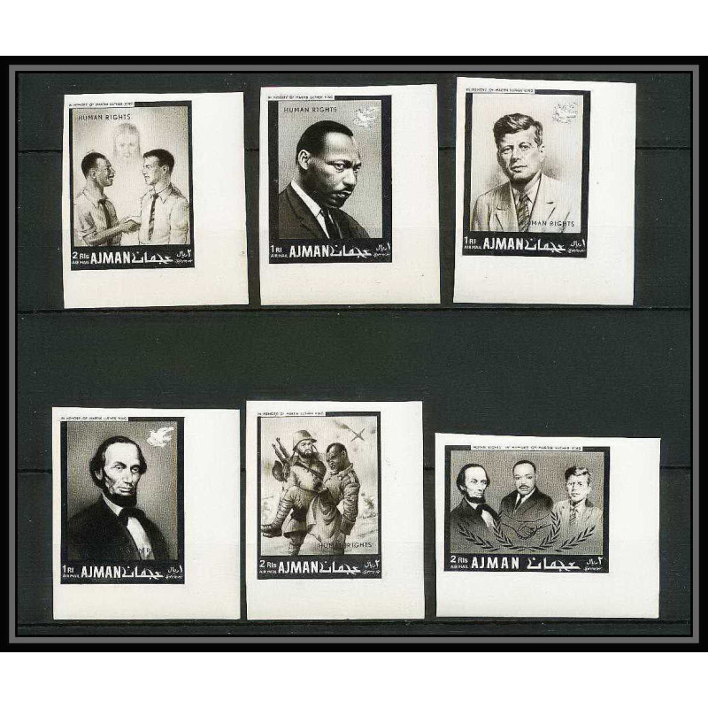 334b - Ajman MNH ** Mi NN°289/294 B Year of human righrs Kennedy luther king Abraham Lincoln Non dentelé imperf