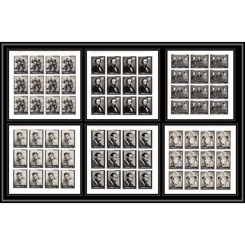 334c Ajman MNH ** Mi N°289/294 B Year of human righrs Kennedy luther king Lincoln non dentelé imperf feuilles sheets