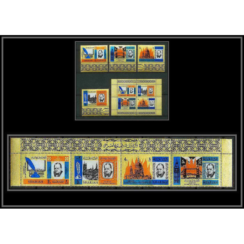 347b - sharjah MNH ** Mi N°221/224 A + bloc 16 A winston churchill London (st paul's cathedral big ben tower bridge)