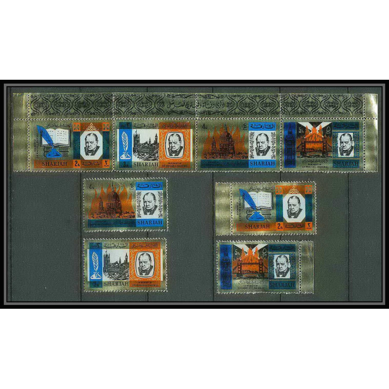 347d sharjah MNH ** Mi N°221/224 TIRAGE OR BRILLANT winston churchill London (st paul's cathedral big ben tower bridge)
