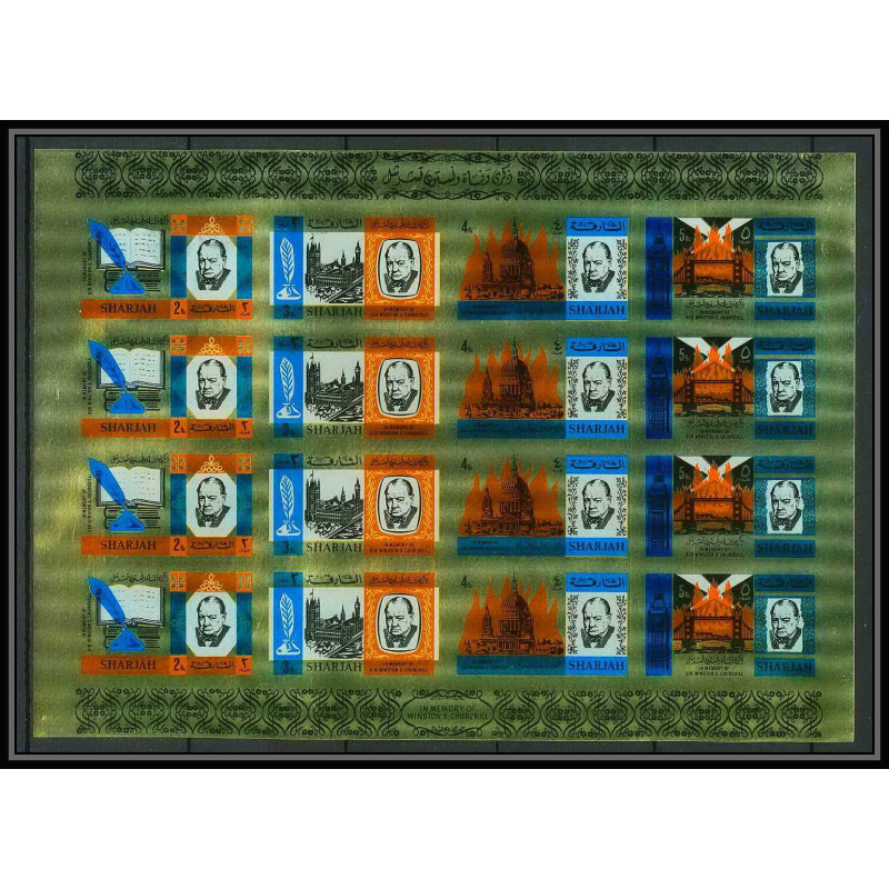 347g - sharjah MNH ** Mi N°221/224 B winston churchill feuilles sheets tirage OR BRILLANT gold non dentelé imperf