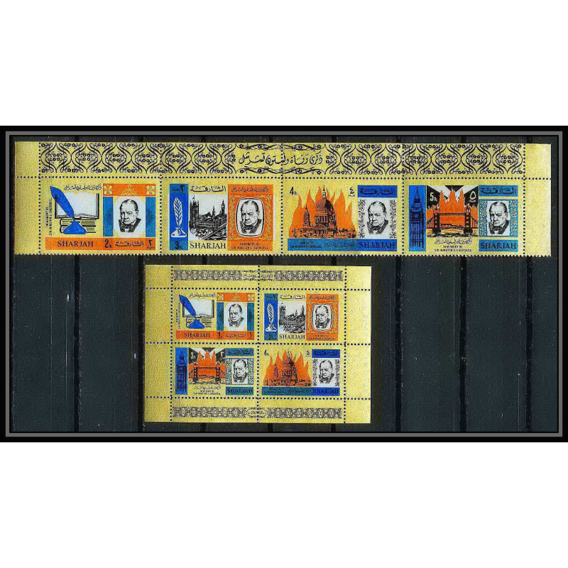 347i - sharjah MNH ** Mi N°221/224 A + bloc 16 A winston churchill London (st paul's cathedral big ben tower bridge)