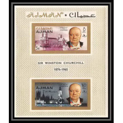 348 - Ajman MNH ** Mi bloc N°10 B winston churchill overprint Non dentelé imperf