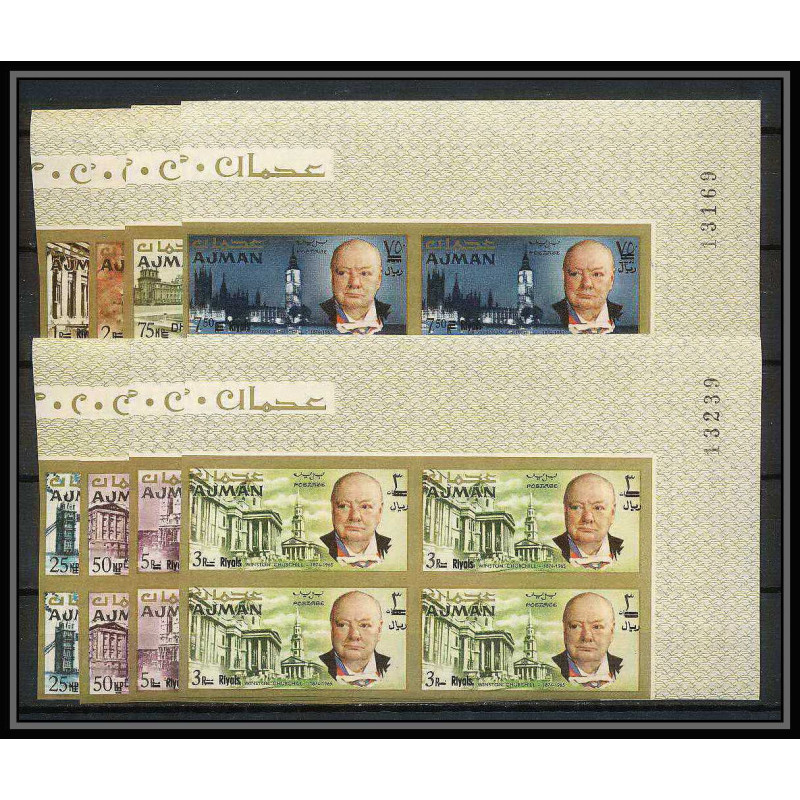 348b - Ajman MNH ** Mi N°117 /124 B winston churchill Non dentelé imperf bloc 4 cote 80 euros