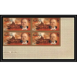 348b - Ajman MNH ** Mi N°117 /124 B winston churchill Non dentelé imperf bloc 4 cote 80 euros