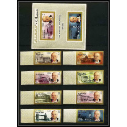349b - Ajman MNH ** Mi N°85/92 B + bloc 7 B cote 43 euros winston churchill Non dentelé imperf