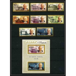 349c - Ajman MNH ** Mi N°85/92 B + bloc 7 B cote 43 euros winston churchill Non dentelé imperf