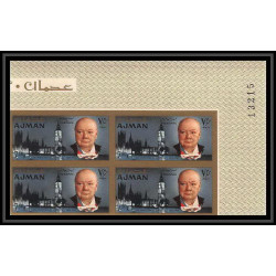 349e - Ajman MNH ** Mi N°85/92 B bloc 4 winston churchill Non dentelé imperf Cote 60 euros coin de feuille