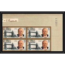 349e - Ajman MNH ** Mi N°85/92 B bloc 4 winston churchill Non dentelé imperf Cote 60 euros coin de feuille