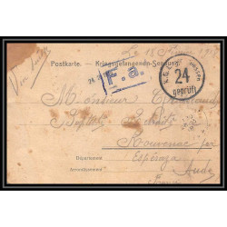 7003/ carte de Prisonnier de Guerre (War) 1914/1918 Kriegsgefangenen giessen pour Rouvenac Aude 1918 