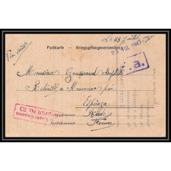 7004/ carte de Prisonnier de Guerre (War) 1914/1918 Kriegsgefangenen giessen pour Rouvenac Aude 1917 