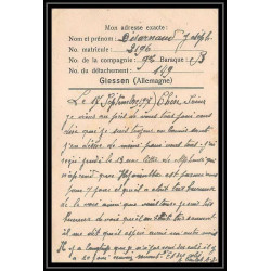 7008/ carte de Prisonnier de Guerre (War) 1914/1918 Kriegsgefangenen giessen pour Rouvenac Aude 1917 