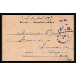 7013/ carte de Prisonnier de Guerre (War) 1914/1918 Kriegsgefangenen giessen pour Rouvenac Aude 1917 