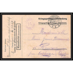 7015/ carte de Prisonnier de Guerre (War) 1914/1918 Kriegsgefangenen mannheim pour Rouvenac Aude 1917 