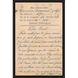 7016/ carte de Prisonnier de Guerre (War) 1914/1918 Kriegsgefangenen giessen pour Rouvenac Aude 1917 