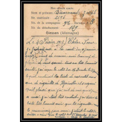 7021/ carte de Prisonnier de Guerre (War) 1914/1918 Kriegsgefangenen giessen pour Rouvenac Aude 1917 