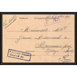 7022/ carte de Prisonnier de Guerre (War) 1914/1918 Kriegsgefangenen giessen pour Rouvenac Aude 1917 