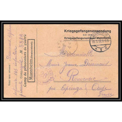 7025/ carte de Prisonnier de Guerre (War) 1914/1918 Kriegsgefangenen mannheim pour Rouvenac Aude 1917 