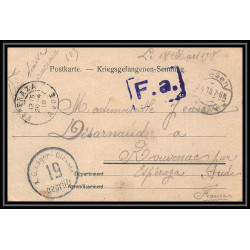 7031/ carte de Prisonnier de Guerre (War) 1914/1918 Kriegsgefangenen gieben pour Rouvenac Aude 1918 