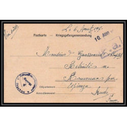 7032/ carte de Prisonnier de Guerre (War) 1914/1918 Kriegsgefangenen giessen pour Rouvenac Aude 1917 