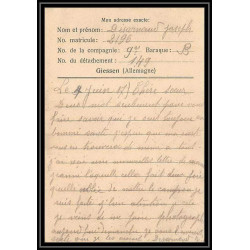 7043/ carte de Prisonnier de Guerre (War) 1914/1918 Kriegsgefangenen giessen pour Rouvenac Aude 1917 