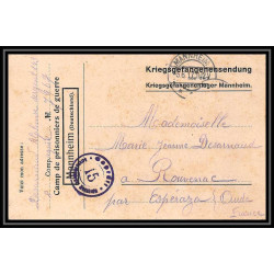 7044/ carte de Prisonnier de Guerre (War) 1914/1918 Kriegsgefangenen mannheim pour Rouvenac Aude 1917 