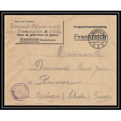 7054/ carte de Prisonnier de Guerre (War) 1914/1918 Kriegsgefangenen mannheim pour Rouvenac Aude 1917 + courrier