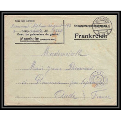 7060/ carte de Prisonnier de Guerre (War) 1914/1918 Kriegsgefangenen mannheim pour Rouvenac Aude 1917 