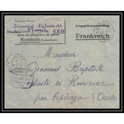 7073/ carte de Prisonnier de Guerre (War) 1914/1918 Kriegsgefangenen mannheim pour Rouvenac Aude 1917 + courrier 