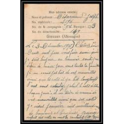 7077/ carte de Prisonnier de Guerre (War) 1914/1918 Kriegsgefangenen giessen pour Rouvenac Aude 1917 