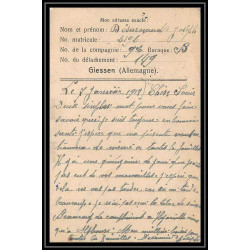 7079/ carte de Prisonnier de Guerre (War) 1914/1918 Kriegsgefangenen giessen pour Rouvenac Aude 1918 