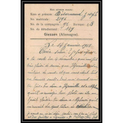 7080/ carte de Prisonnier de Guerre (War) 1914/1918 Kriegsgefangenen giessen pour Rouvenac Aude 1918 