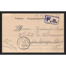 7081/ carte de Prisonnier de Guerre (War) 1914/1918 Kriegsgefangenen giessen pour Rouvenac Aude 1918 