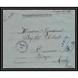 7088/ carte de Prisonnier de Guerre (War) 1914/1918 Kriegsgefangenen giessen pour Rouvenac Aude 1917 + courrier