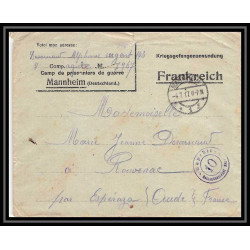 7103/ carte de Prisonnier de Guerre (War) 1914/1918 Kriegsgefangenen mannheim pour Rouvenac Aude 1917 + courrier
