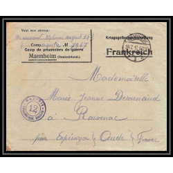 7105/ carte de Prisonnier de Guerre (War) 1914/1918 Kriegsgefangenen mannheim pour Rouvenac Aude 1917 + courrier 