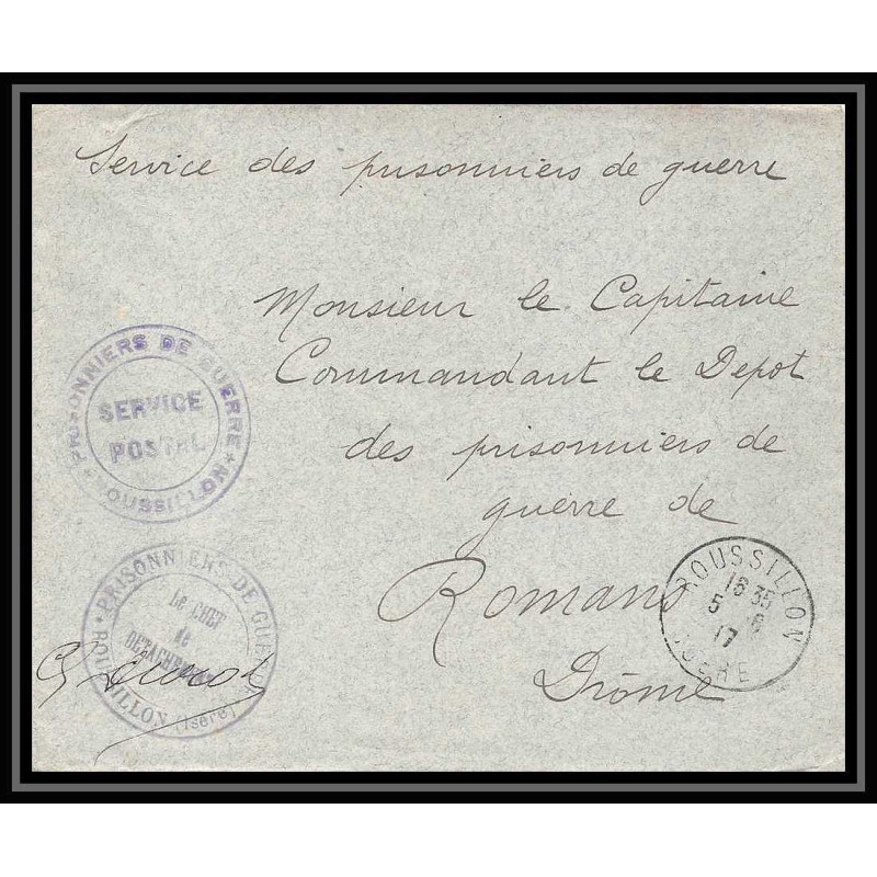 7115/ carte de Prisonnier de Guerre (War) 1914/1918 Roussillon isère Pour Romans Drome 1917 