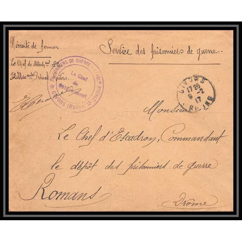 7121/ carte de Prisonnier de Guerre (War) 1914/1918 oullins rhone Pour Romans Drome 1917 