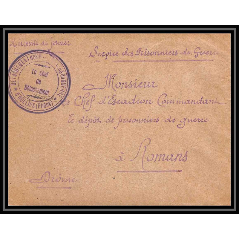 7122/ carte de Prisonnier de Guerre (War) 1914/1918 oullins rhone Pour Romans Drome 1916 