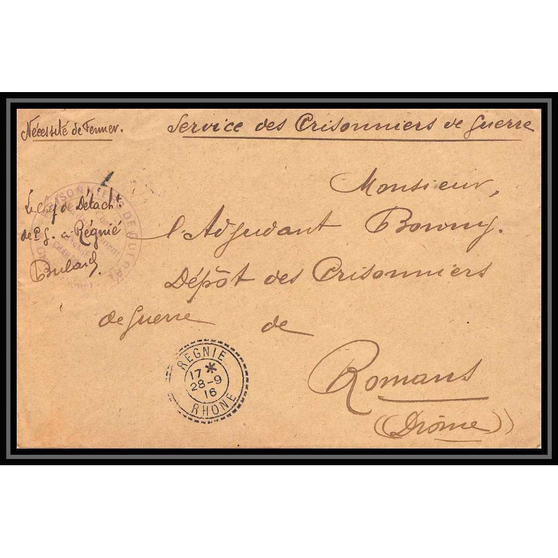 7124/ carte de Prisonnier de Guerre (War) 1914/1918 regnie rhone Pour Romans Drome 1917 