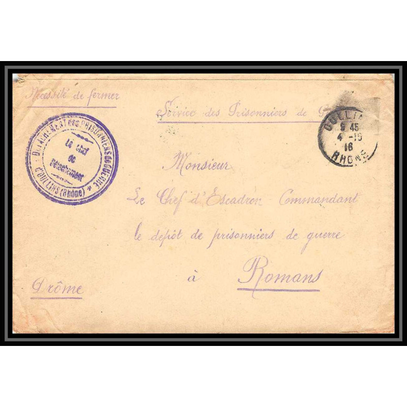 7125/ carte de Prisonnier de Guerre (War) 1914/1918 oullins rhone Pour Romans Drome 1916 