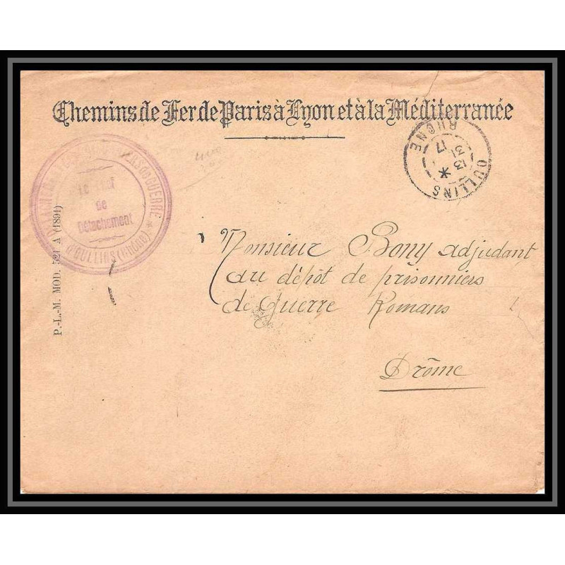 7126/ carte de Prisonnier de Guerre (War) 1914/1918 chemin de fer oullins rhone Pour Romans Drome 1917 